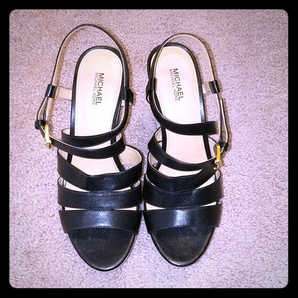 Michael Kors black leather wedges - Picture 1 of 4